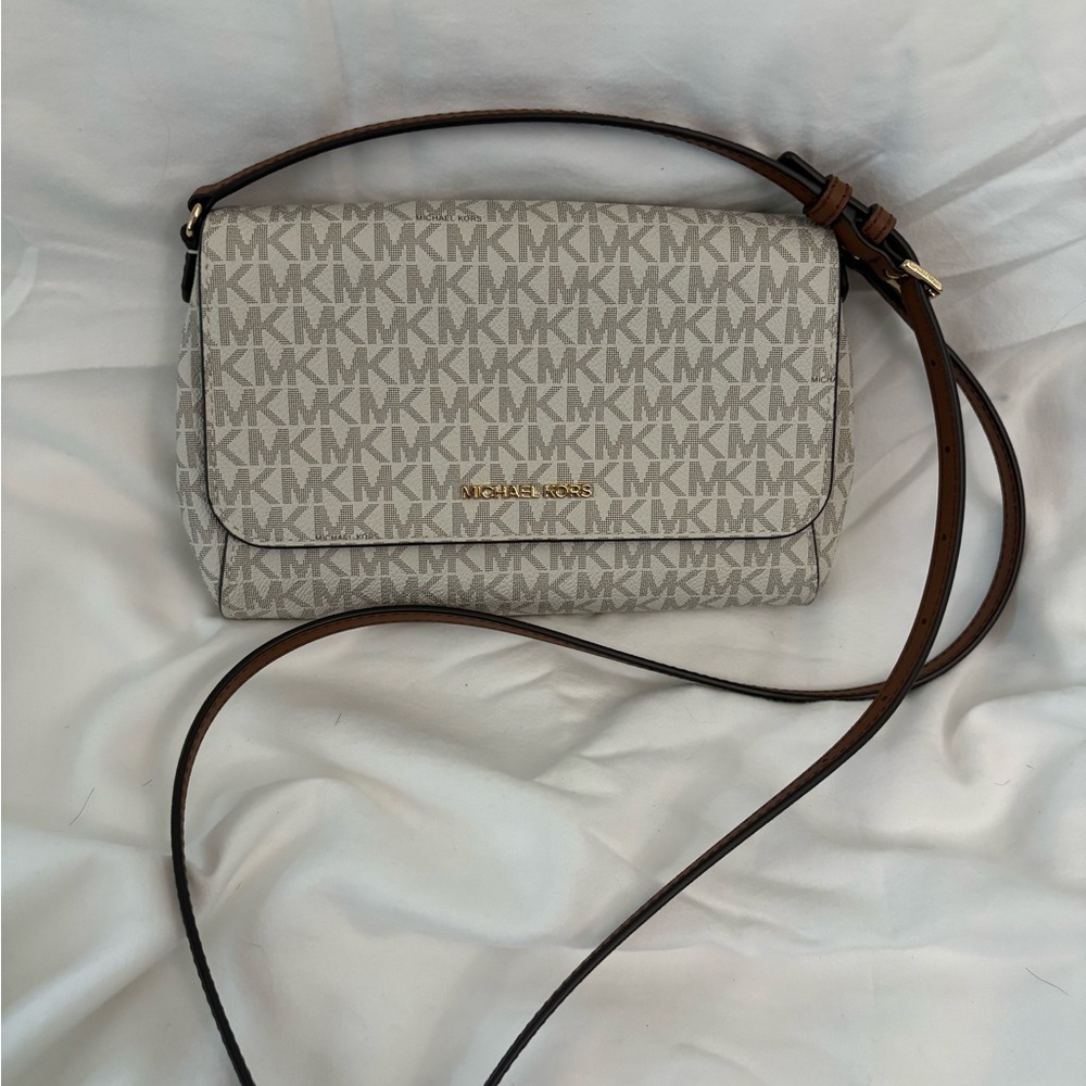 Michael Kors Cream and Brown Crossbody Bag